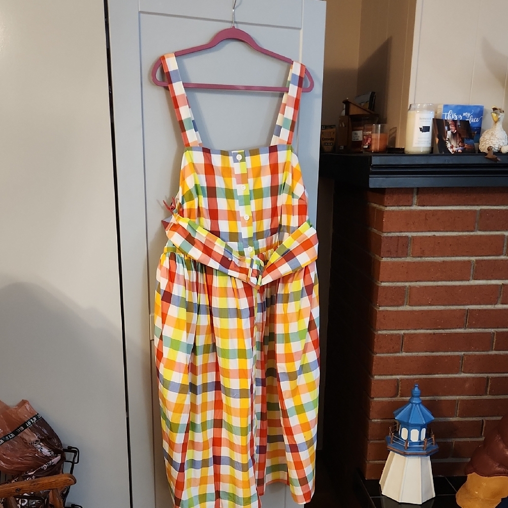 Summer Plaid Midi Dress with Tie Waist - Multicolor